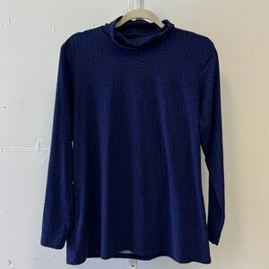 J. McLaughlin Women's Geometric Pattern Turtleneck Soft Stretch Top Navy XL